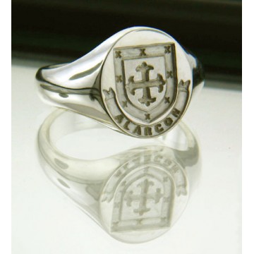 Family Coat of Arms Ring - Arms & Name Ribbon Ring  (Large)